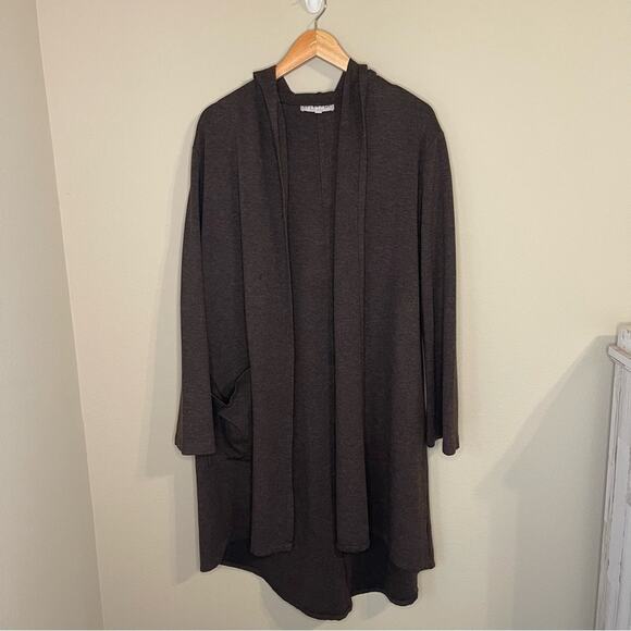 Bryn Walker Morgen Open Front Longline Hoodie Cardigan in Brown S - Picture 6 of 12